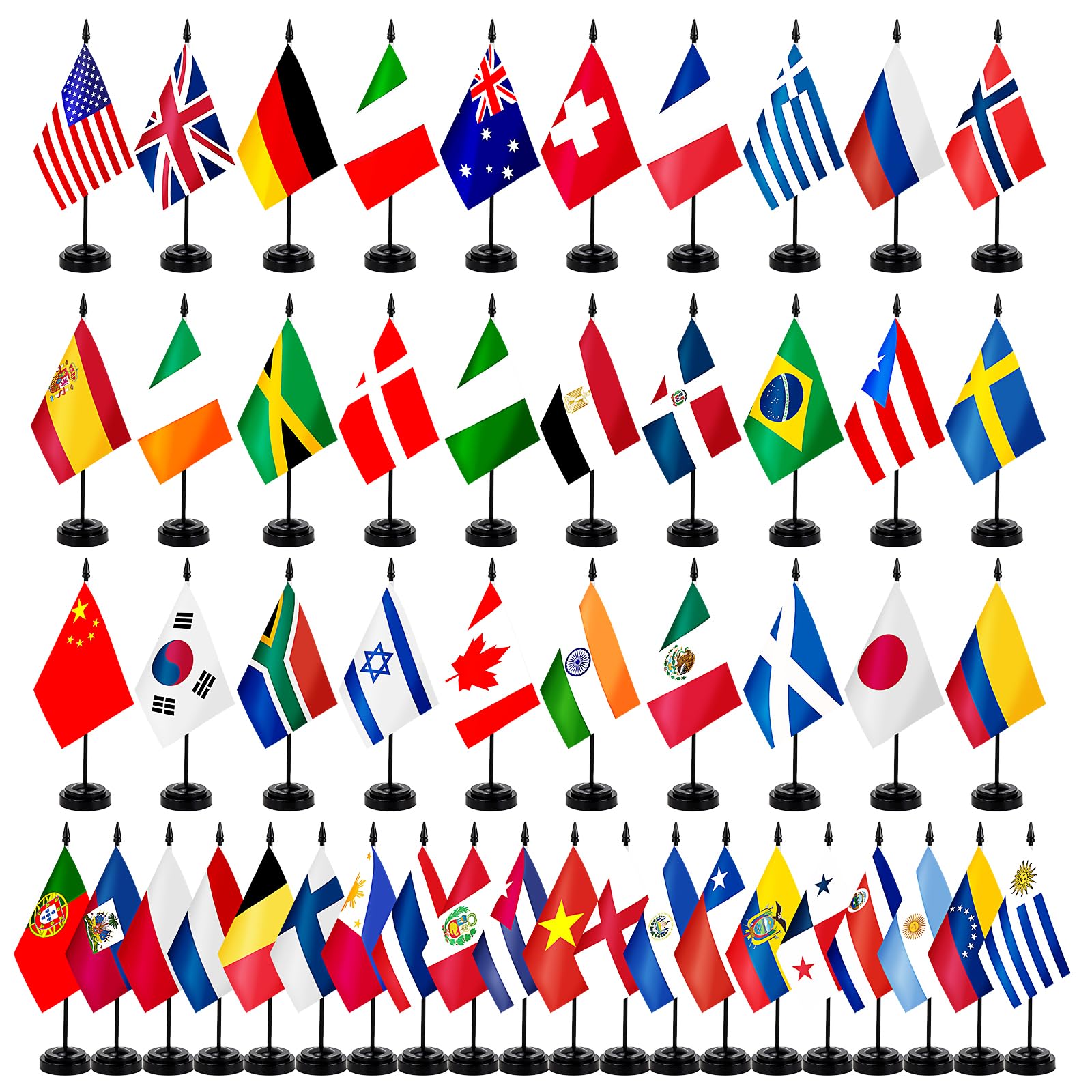 50 Länder Internationale Welt-Schreibtischflaggen Set, Kleine Mini-Tischfahnen fürs Büro mit Ständer, 14,5×21cm