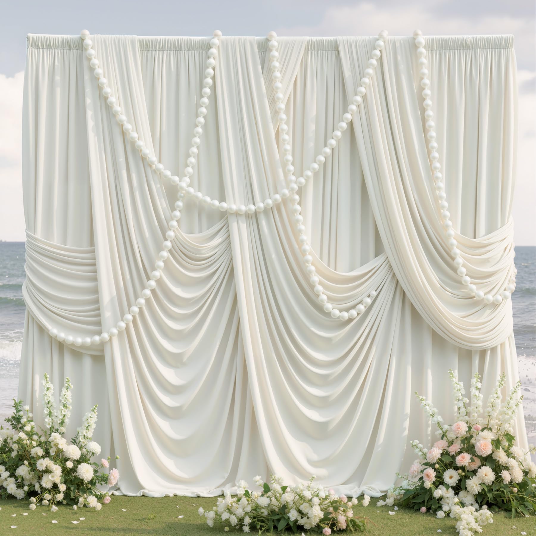 View 1 of 10x10ft Wrinkle Free Ivory Backdrop Curtains for Parties, 2 Panels 5x10ft Silky Polyester Photo Backdrop Drapes Back Drop Cloth Drapery for Wedding Birthday Photography Background