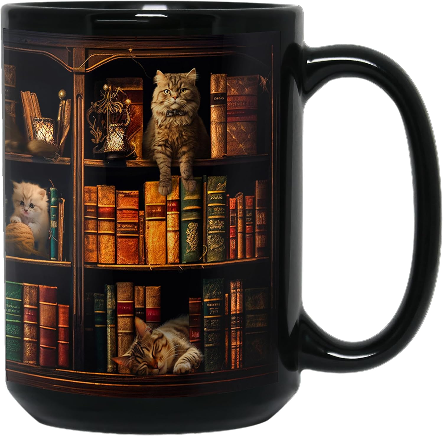 2IMT Cat Book Mug Book Lovers Gifts for Readers - Book Lover Bookish Gifts for Bookworm Women - Library Bookshelf Mug - Best Gift for Cat Lover - Reading Writer Women Black Coffee Cup 15oz