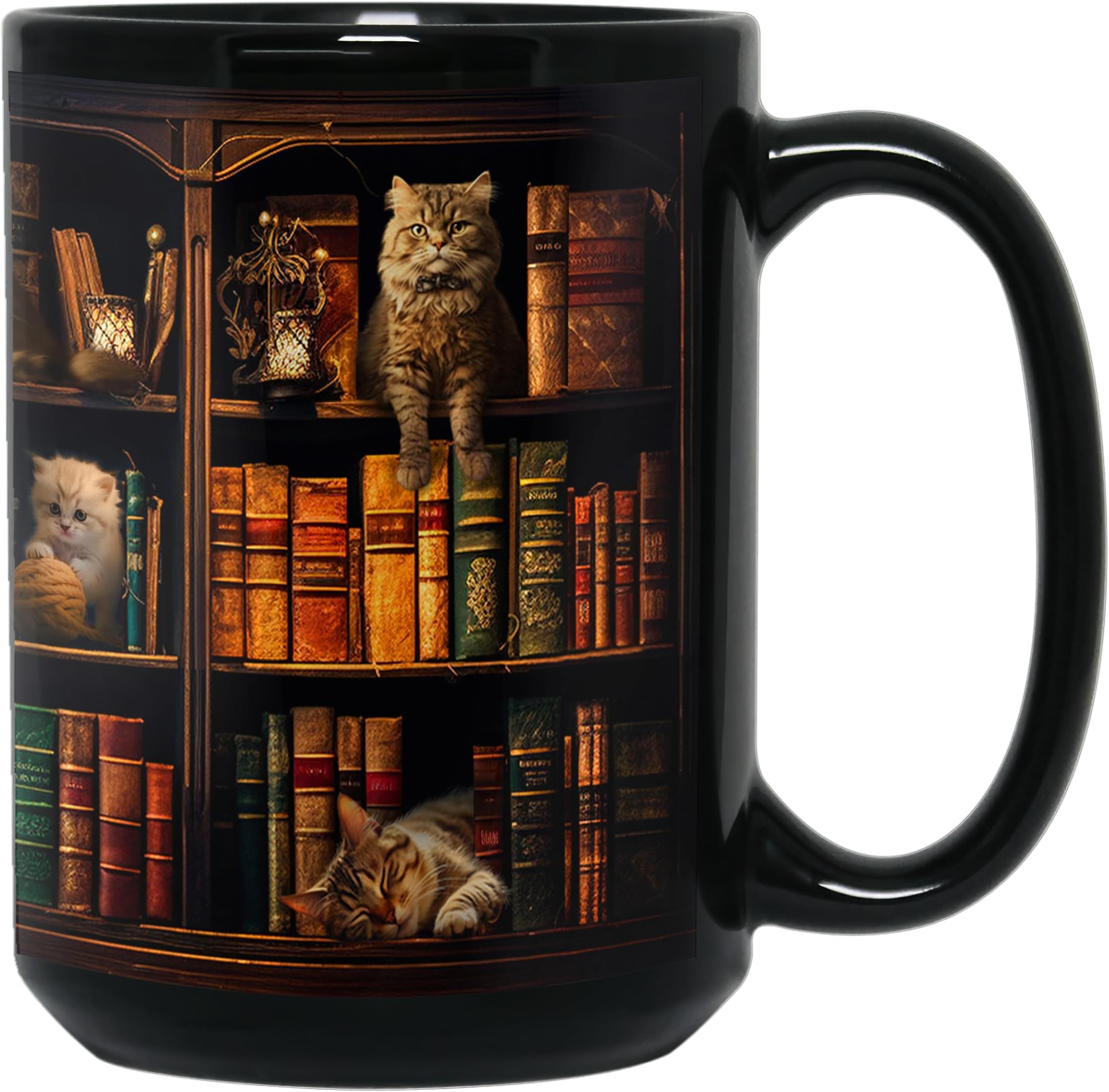 2IMT Cat Book Mug Book Lovers Gifts for Readers - Book Lover Bookish Gifts for Bookworm Women - Library Bookshelf Mug - Best Gift for Cat Lover - Reading Writer Women Black Coffee Cup 15oz