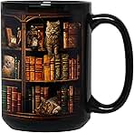 2IMT Cat Book Mug Book Lovers Gifts for Readers - Book Lover Bookish Gifts for Bookworm Women - Library Bookshelf Mug - Best Gift for Cat Lover - Reading Writer Women Black Coffee Cup 15oz