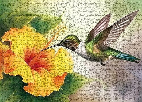 Miniatura 2 de Rompecabezas de flores para adultos de 1000 piezas, rompecabezas de flores de pájaro para adultos, rompecabezas de flores de colibrí e hibisco,
