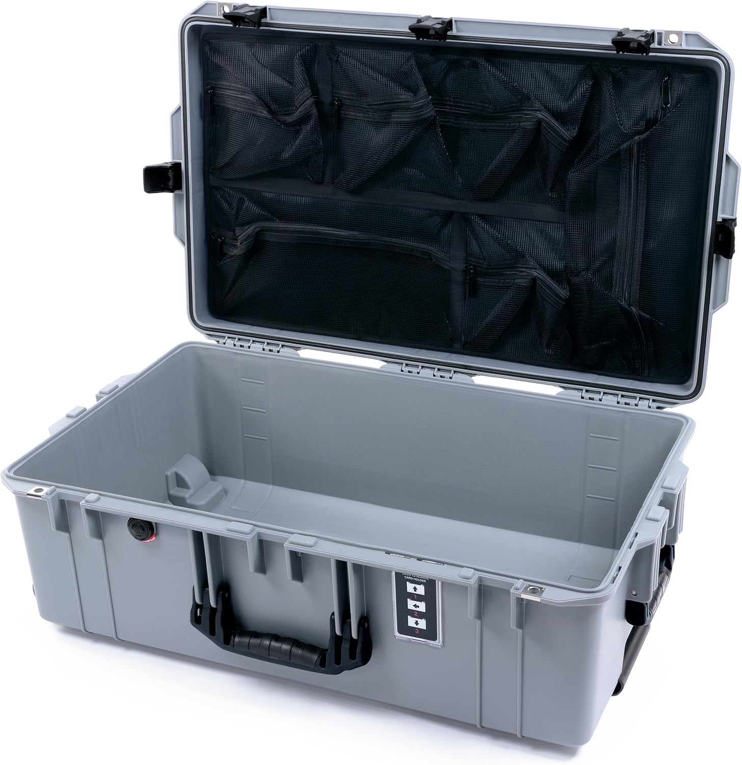 Pelican 1595 Case by ColorCase - Silver - Large Sized Waterproof Case with Mesh Lid Organizer - Black Handles & Latches