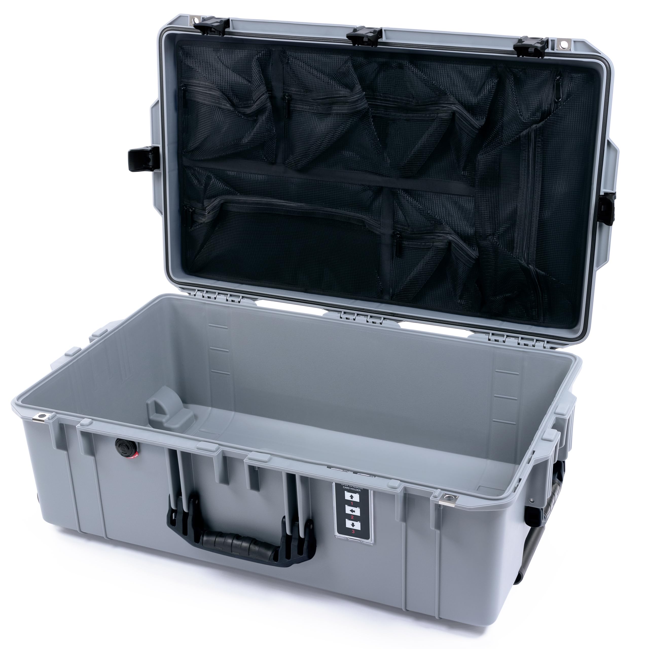Pelican 1595 Case by ColorCase - Silver - Large Sized Waterproof Case with Mesh Lid Organizer - Black Handles & Latches