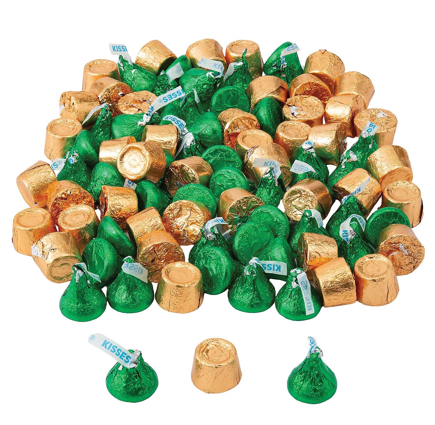 Fun Express Kisses Bulk St Patrick's Day Chocolate - 89 Count Green & Gold Wrapped Candy for Irish Party Favors, Candy Buffet & Holiday Celebrations | Premium Milk Chocolate & Caramel Mix