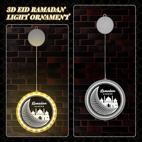 Miniatura 6 de 3 piezas de 6.30 pulgadas Eid Ramadán decoraciones de ventana 3D LED Ramadán luces de hadas adornos Mubarak regalo para musulmanes árbol Eid lámpara