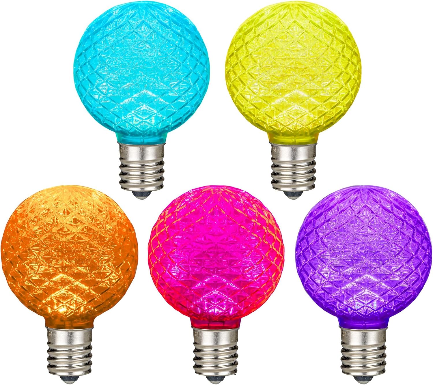Novelty Lights 25 Pack G50 LED Replacement Bulbs, E12 LED Bulb, 0.65W Diamond Faceted Shatterproof Modern Multicolor Globe String Light Bulbs for Patio Decor