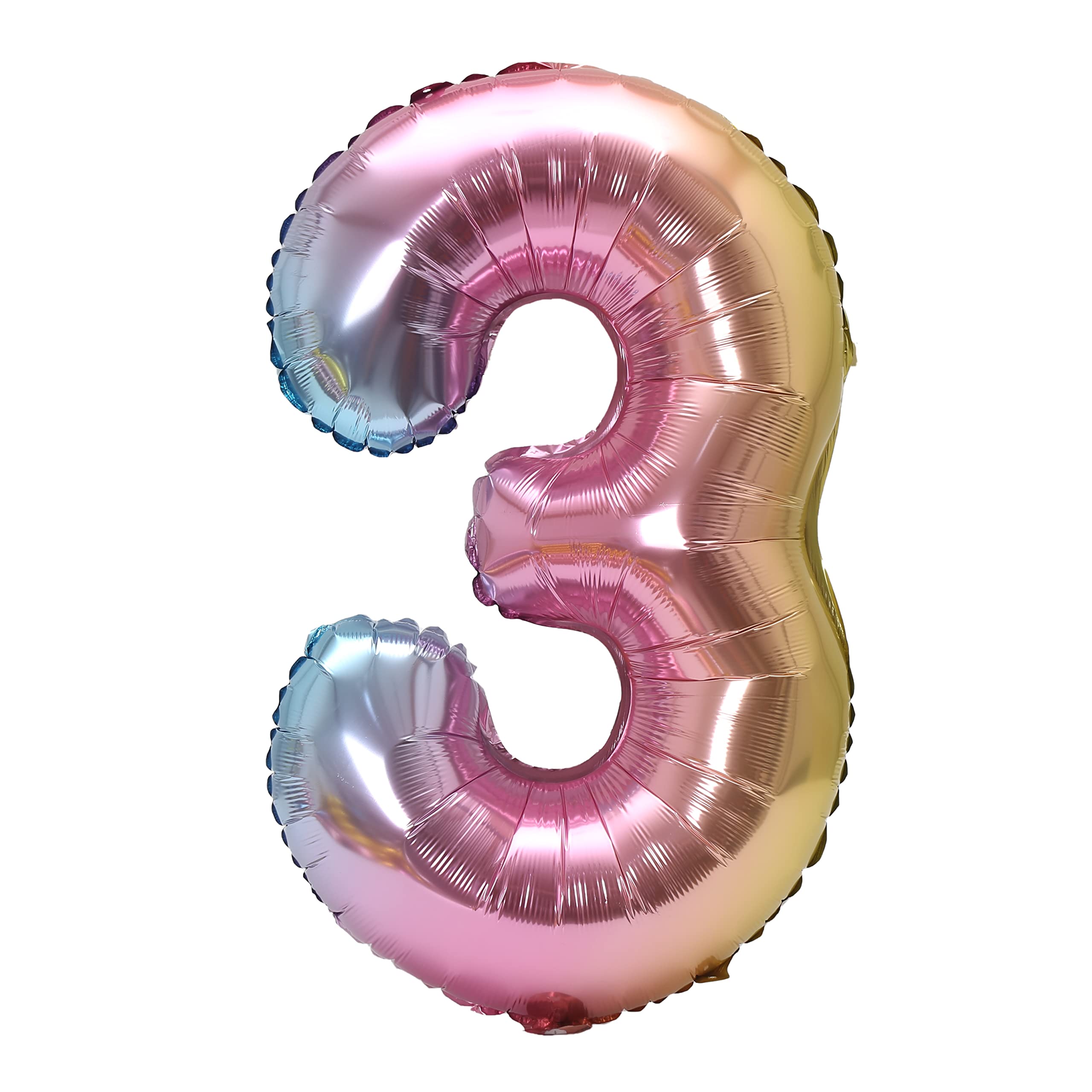 YPSelected 32 Inch Large Foil Helium Number Balloon Birthday Wedding Party 0-9 (Rainbow, 3)