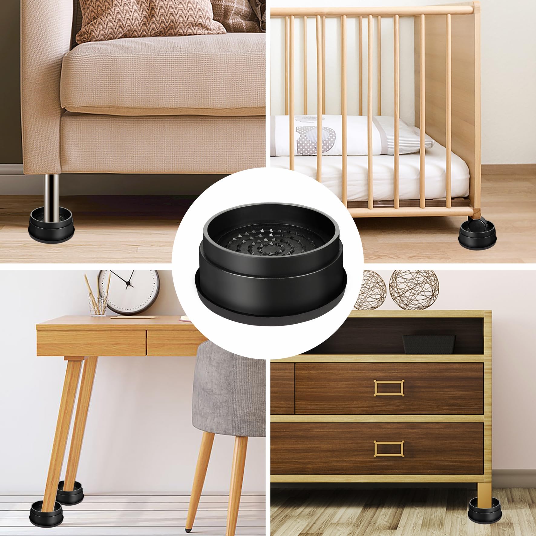 Rialzi per letto, 2,5 cm, rotondi, impilabili, antiscivolo, per sedie, divani, tavoli, set da 6 pezzi, colore nero (2,5 cm, 6 pezzi)