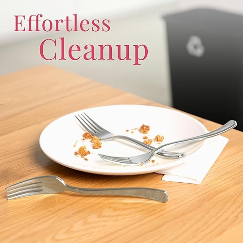 Miniatura 6 de Prestee Juego de 600 cubiertos de plástico transparente, juego de cubiertos desechables -200 tenedores de plástico transparente, 200 cucharas de