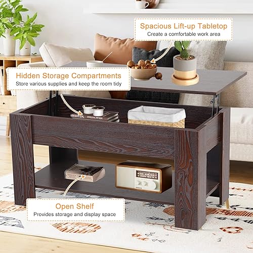 Miniatura 14 de Mesa auxiliar moderna, blanca, elevadora, madera, estante de almacenamiento, 28 x 28 x 24 pulgadas Blanco,Negro