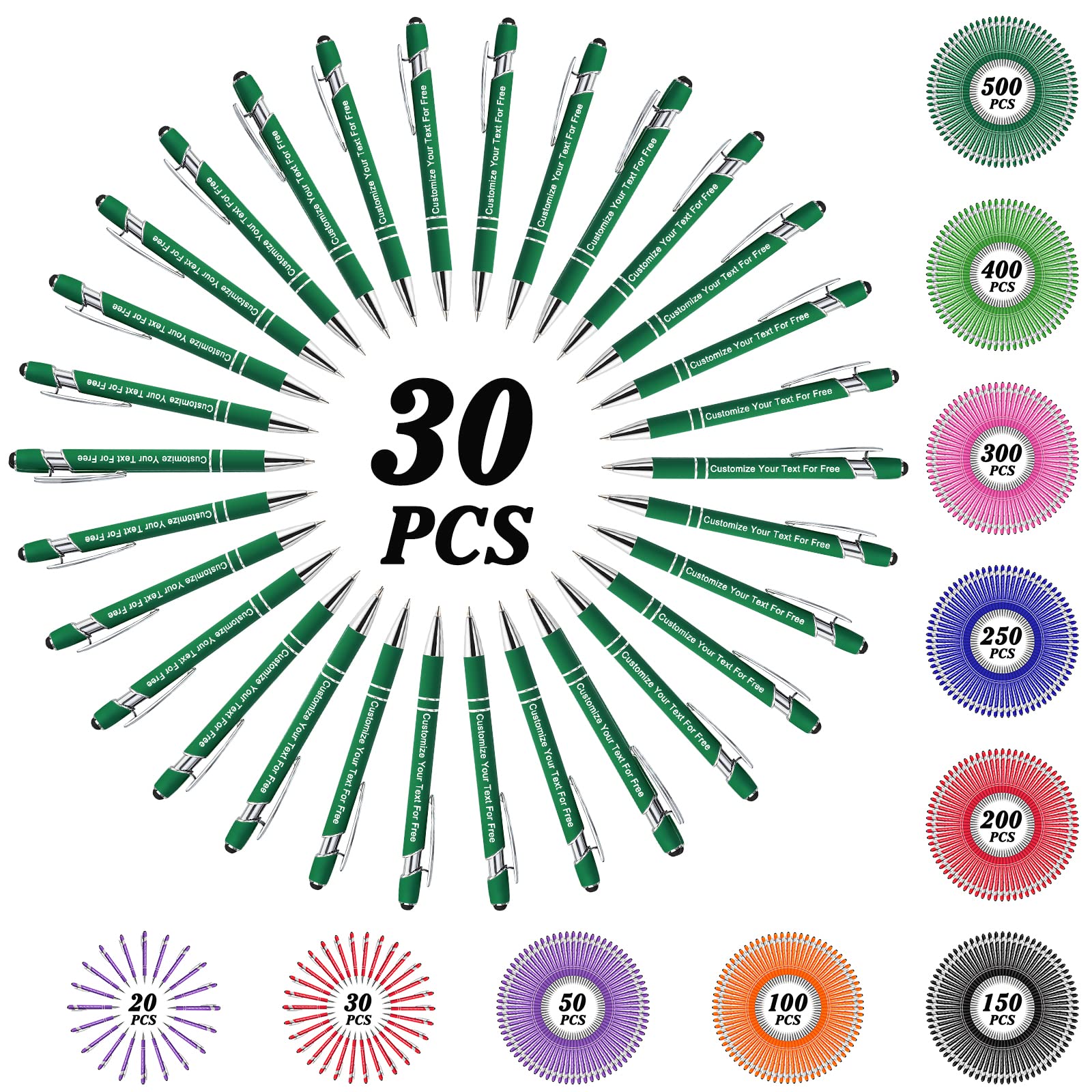 Max 500 Pcs Personalized Pens Bulk, Custom Pens with Free Engraving, Customized Stylus Tip Ballpoint Pen with Your Name Massage Text for School Office