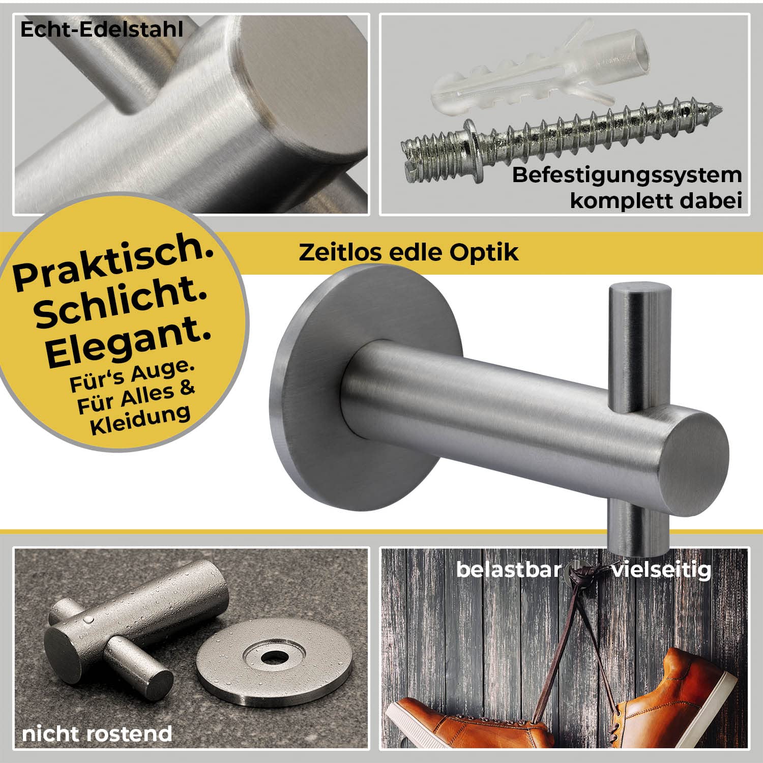 Crochet Serviette Inox Brossé OVER, Fixation Avec-sans Vis, Colombo