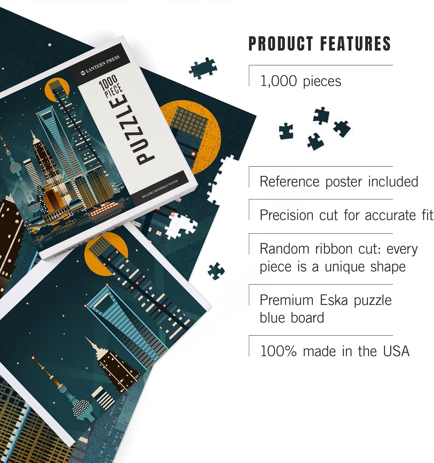 Shanghai, China, Retro Skyline (no Text) (1000 Piece Puzzle, Challenging Jigsaw Puzzle for Adults, Made in USA)