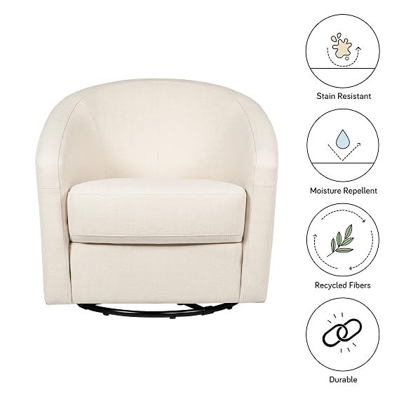 Babyletto Madison Swivel Glider in Performance Natural Eco-Twill, Water Repellent & Stain Resistant, Greenguard Gold and CertiPUR-US Certified