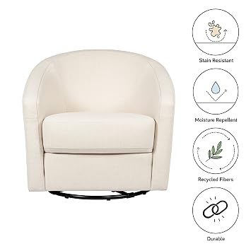 Babyletto Madison Swivel Glider in Performance Natural Eco-Twill, Water Repellent & Stain Resistant, Greenguard Gold and CertiPUR-US Certified