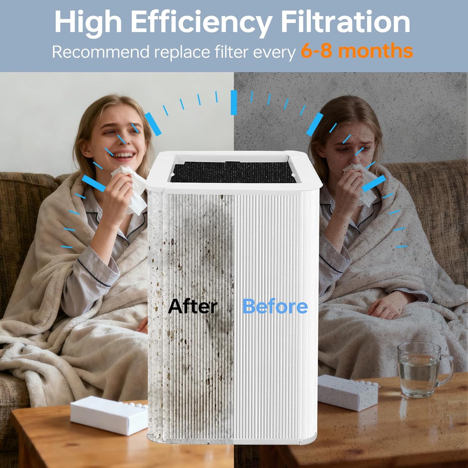 121 Replacement Filter Compatible for Blueair Blue Pure 121 Smart Machine, 2 in 1 Filtration System, White Airborne Particle Dust Pet Dander Filter&Odor Smoke Smell Activated Carbon Filter, 2 Pack - Image 3