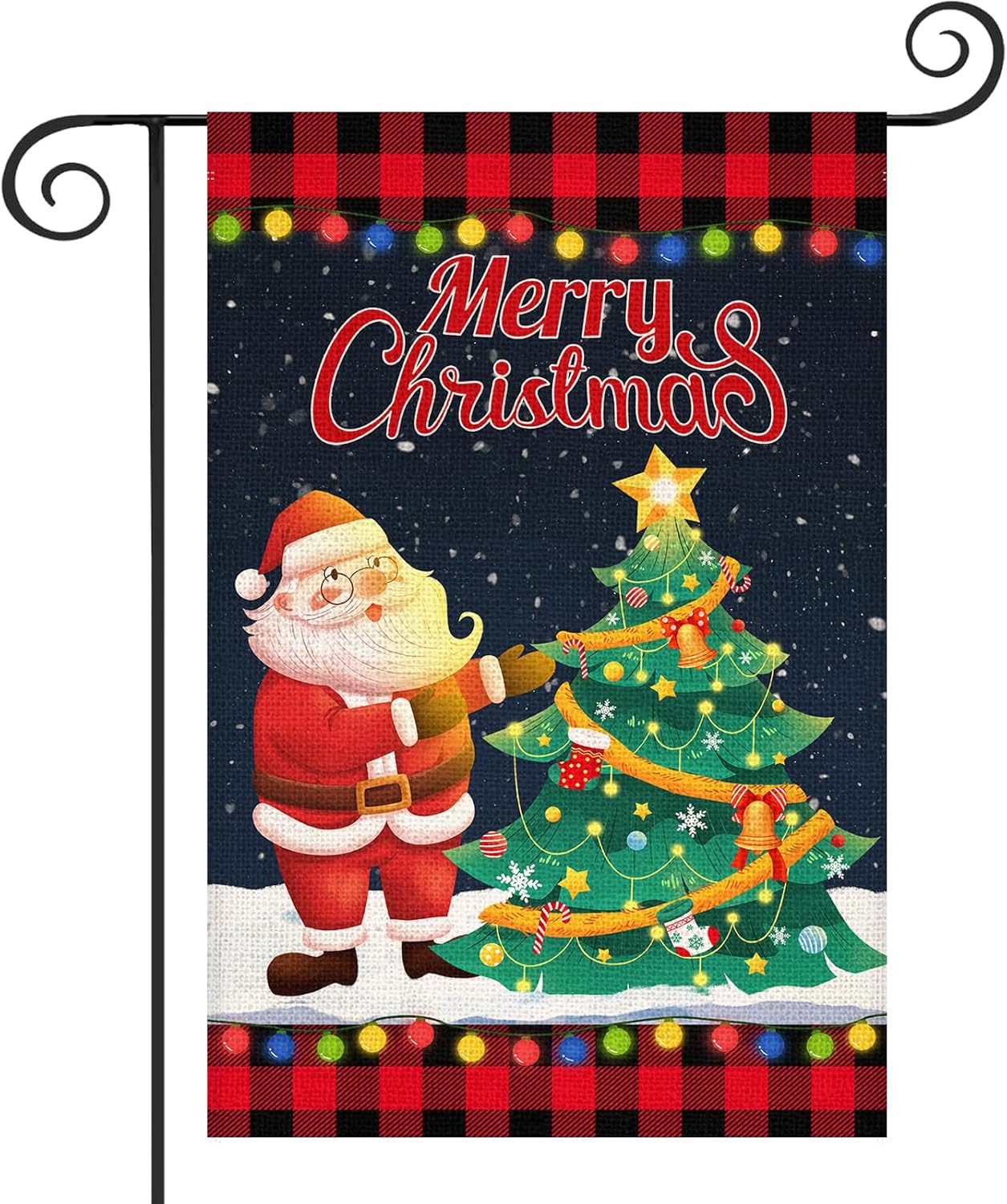 Merry Christmas Garden Flag 12x18 Inch Buffalo Plaid Double Sided Christmas Santa Tree Yard Flag for Outside Christmas Winter Yard Farmhouse Holiday Lawn House Decoration