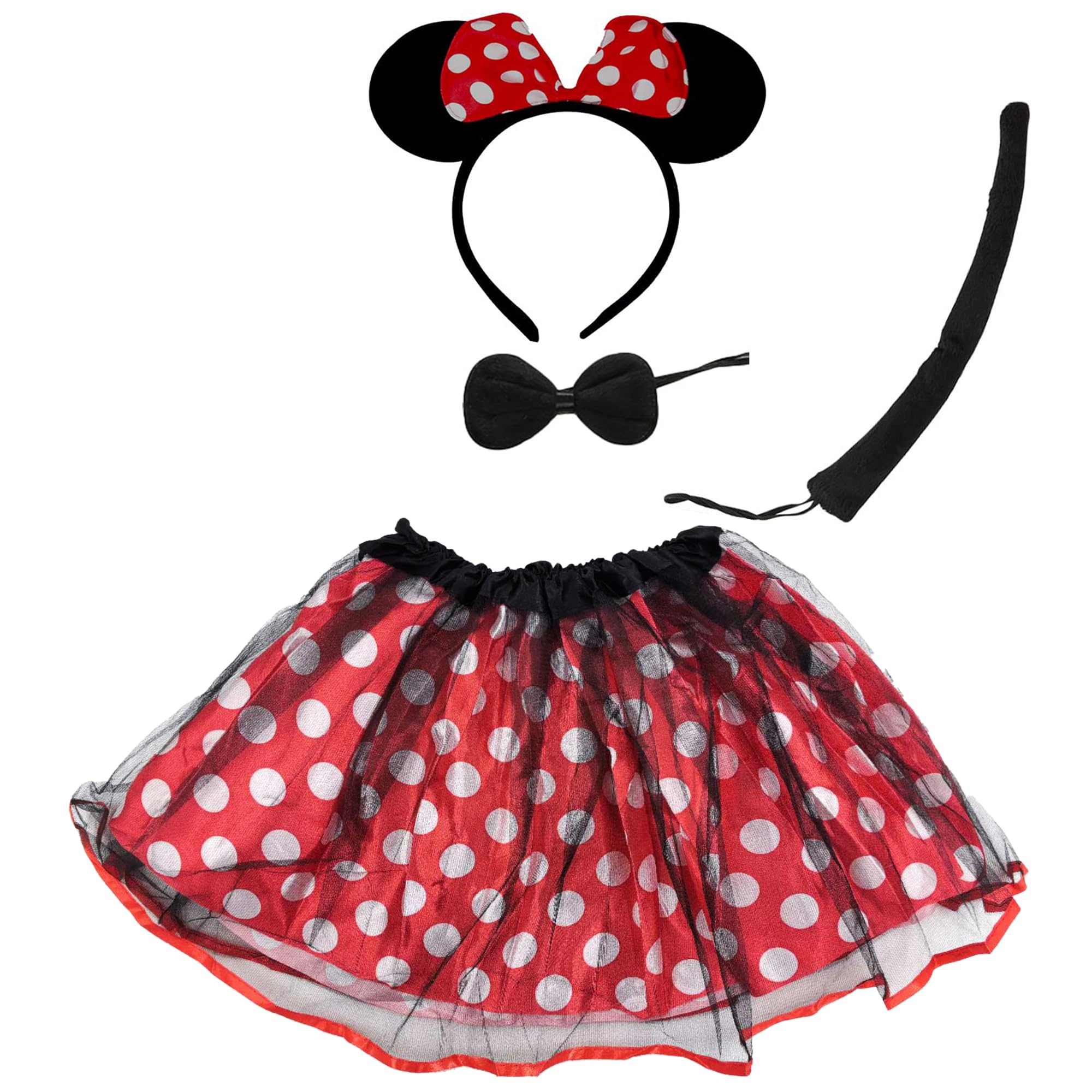 Disfraz Animal para Niña y Adulto con Diadema Cola de Animal Pajarita y Falda Tutu, Disfraz de Animales para Carnaval 4pcs