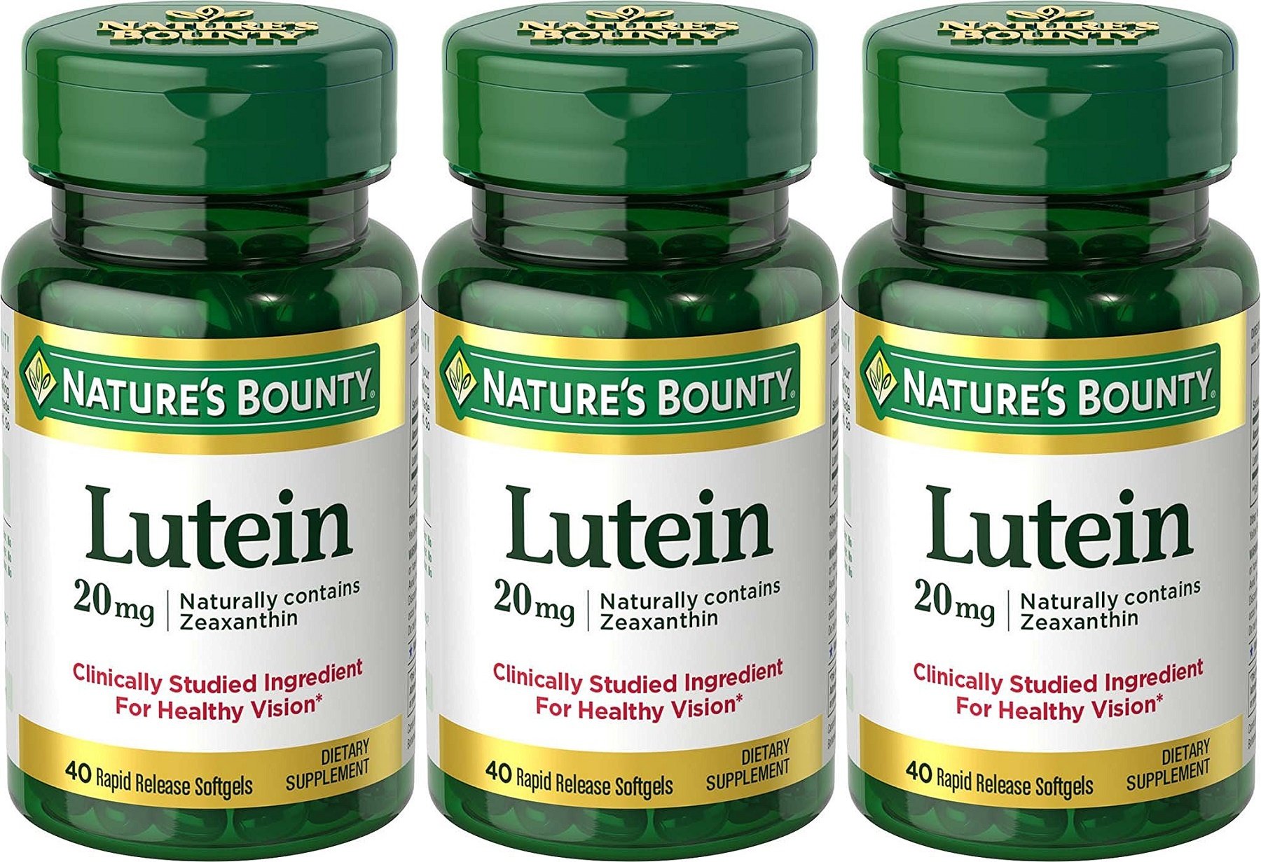 Nature's Bounty Lutein 20Mg, 33% Bonus Size Bottles, 120 Softgels (3 X 40Count Bottles),, 120Count (