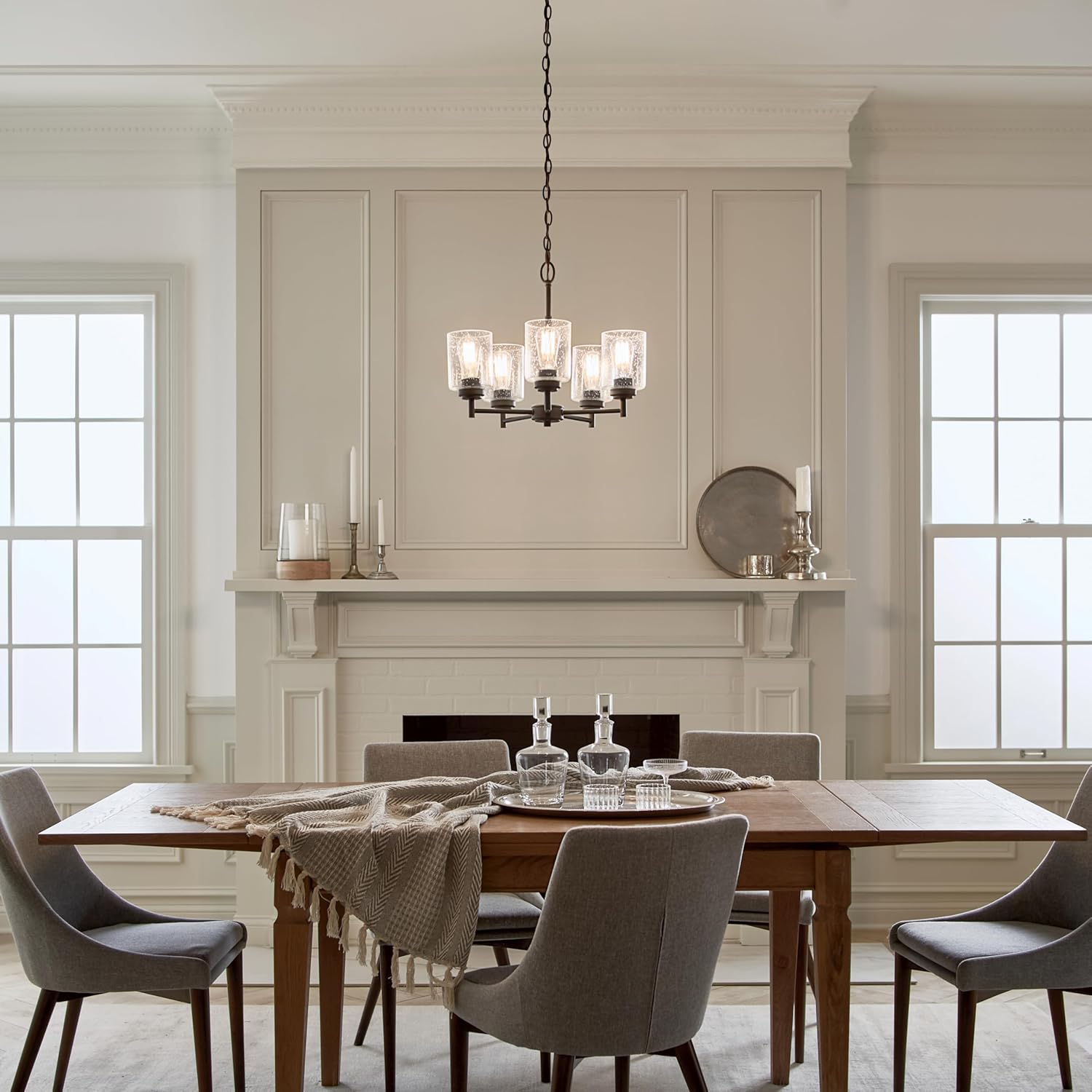 Kichler Winslow 19.75" 5-Light Chandelier Light with Clear Seeded Glass in Black for Kitchen, Bar, Dining Room, Living Room (19.75" x 16.25"), 44030BK