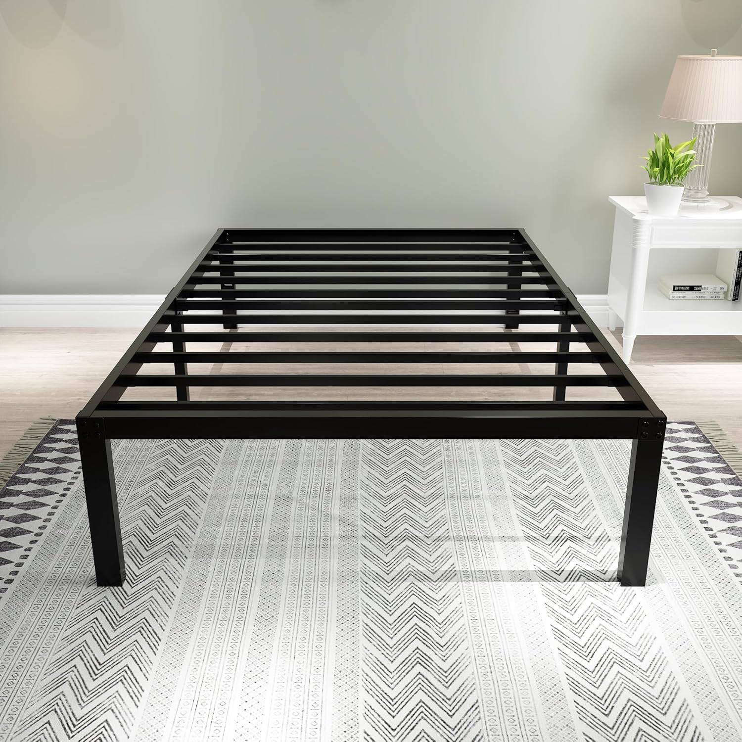 45MinST 3600lbs Heavy Duty Reinforced Platform, 18 Inch Tall Mattress Foundation, Steel Slats Support Bed Frame with Underbed Storage, Easy Assembly and Non Squeak, Twin Twin 18 Inch