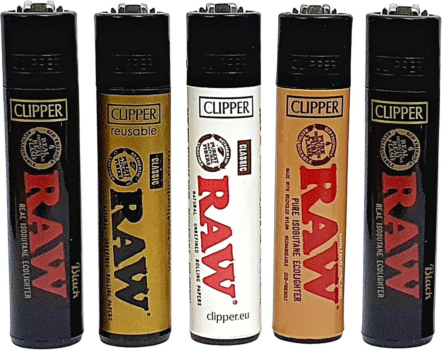 TopBargainsForYou 5 x RAW CLIPPER LIGHTERS VARIOUS WHITE GOLD BLACK