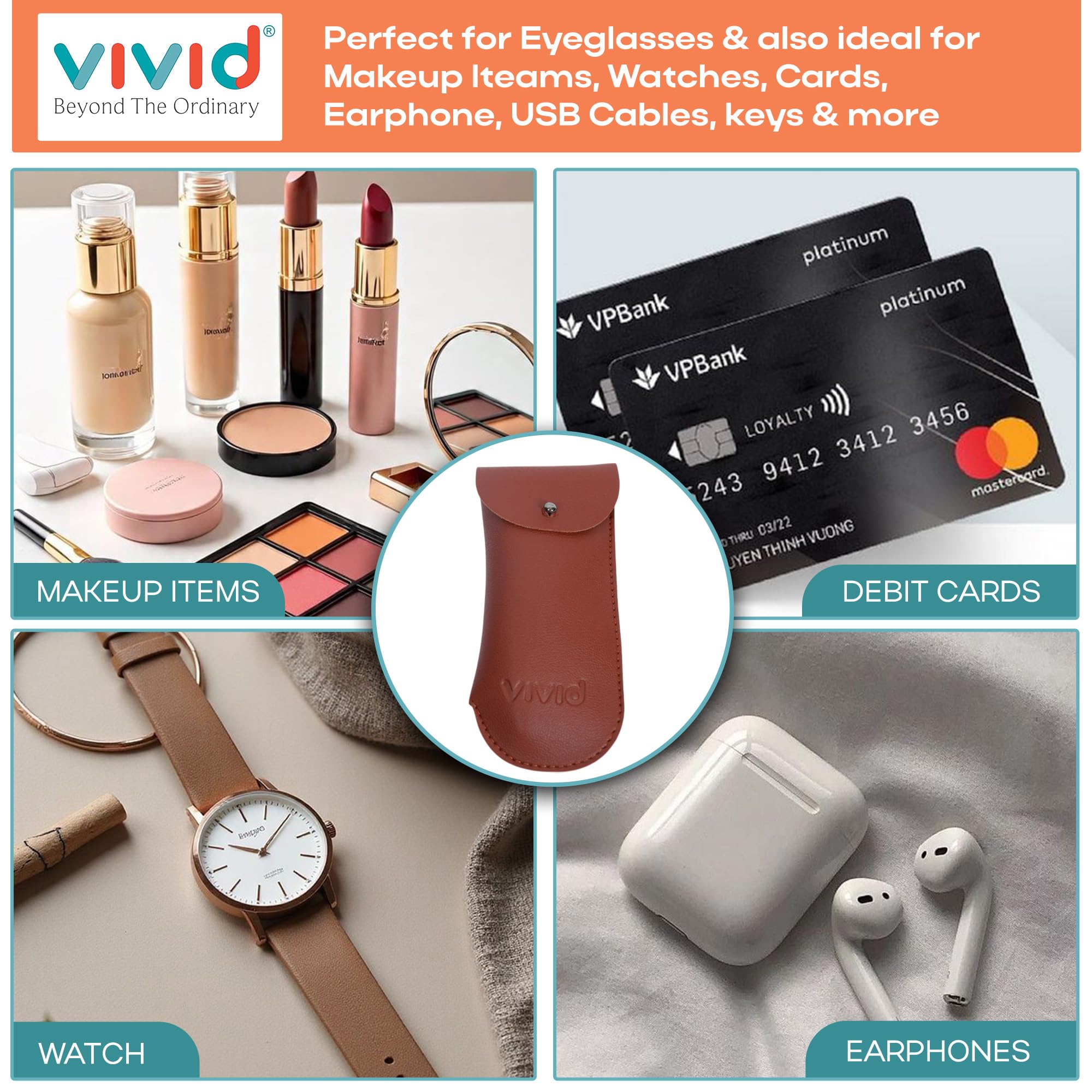 VIVID Vision Unisex Adult Lightweight Eyewear Specs Case Cover | Protect Eye Glasses | Chashma Dibbi | Spectacle Box | Pouch | Closure - Valpro-tape | Artificial Leather | D-20 | BROWN 4