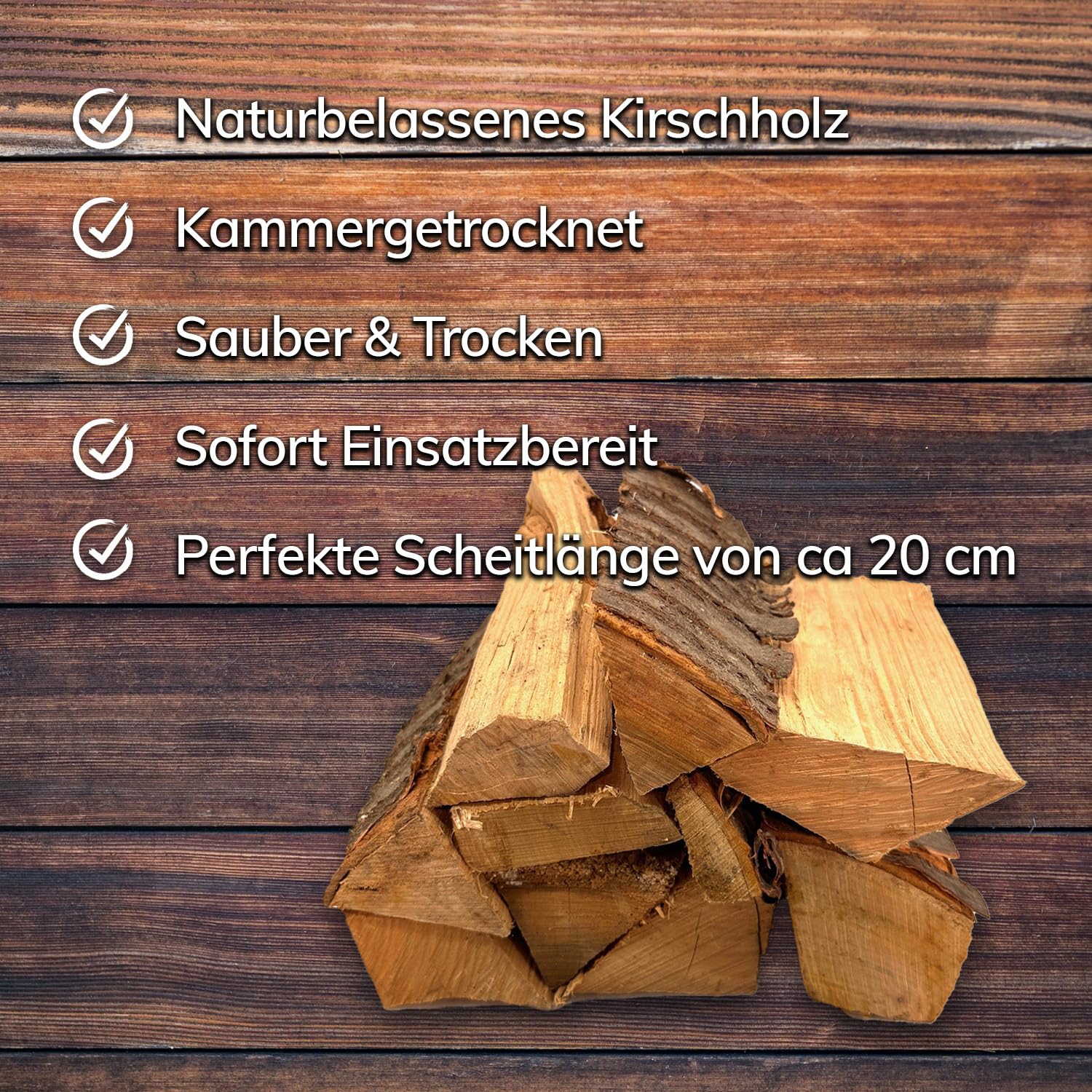 Landree Kirsche Smoker-Holz 15 kg - 20 cm Scheitlänge - Süßlich-fruchtiges Räucherholz, naturbelassen für Exquisite BBQ-Aromen, Qualität aus Schleswig Holstein