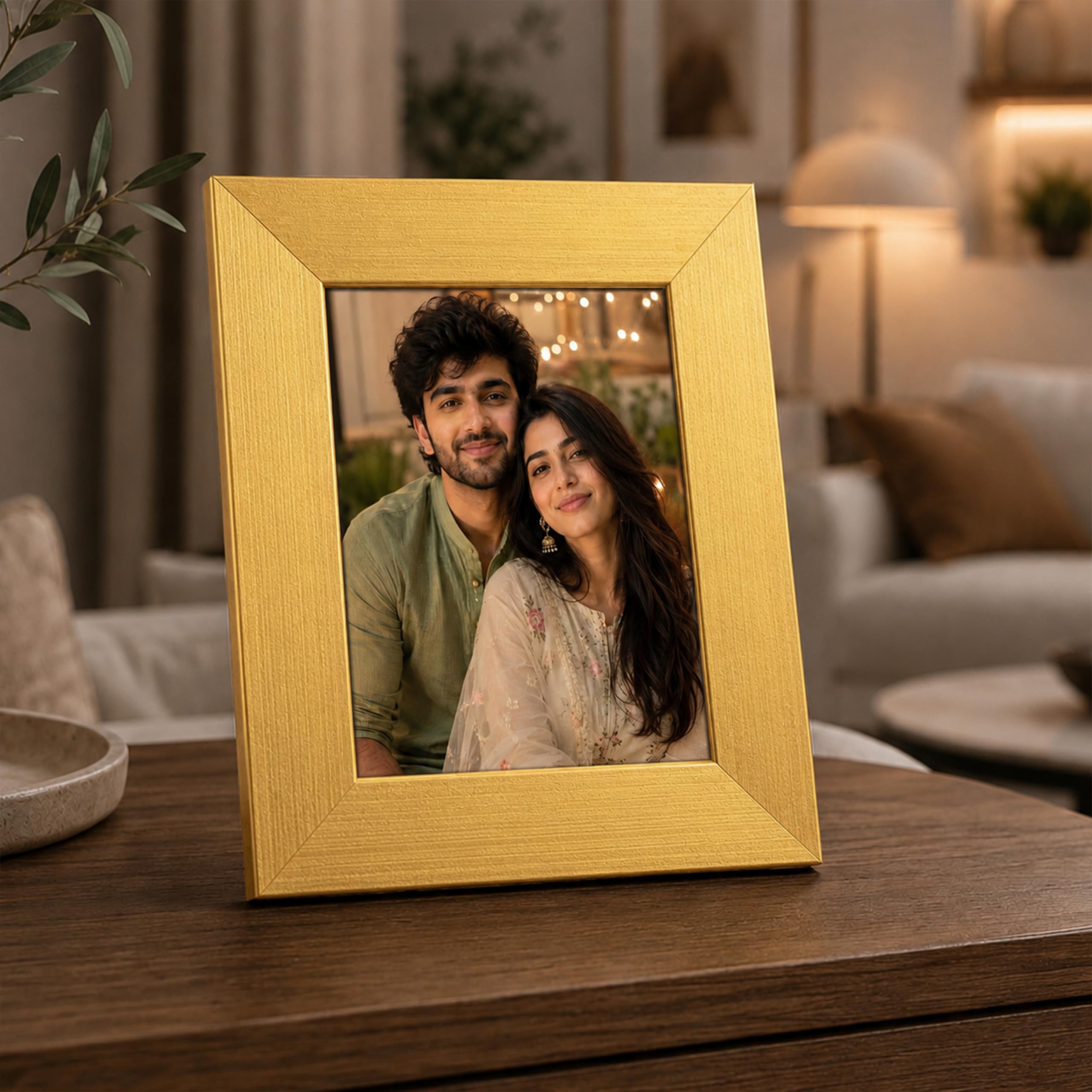Art Street Table Rectangular Wood Wall Mount Photo Frame For Home&Office Decoration Size(5X7 Inch) Golden