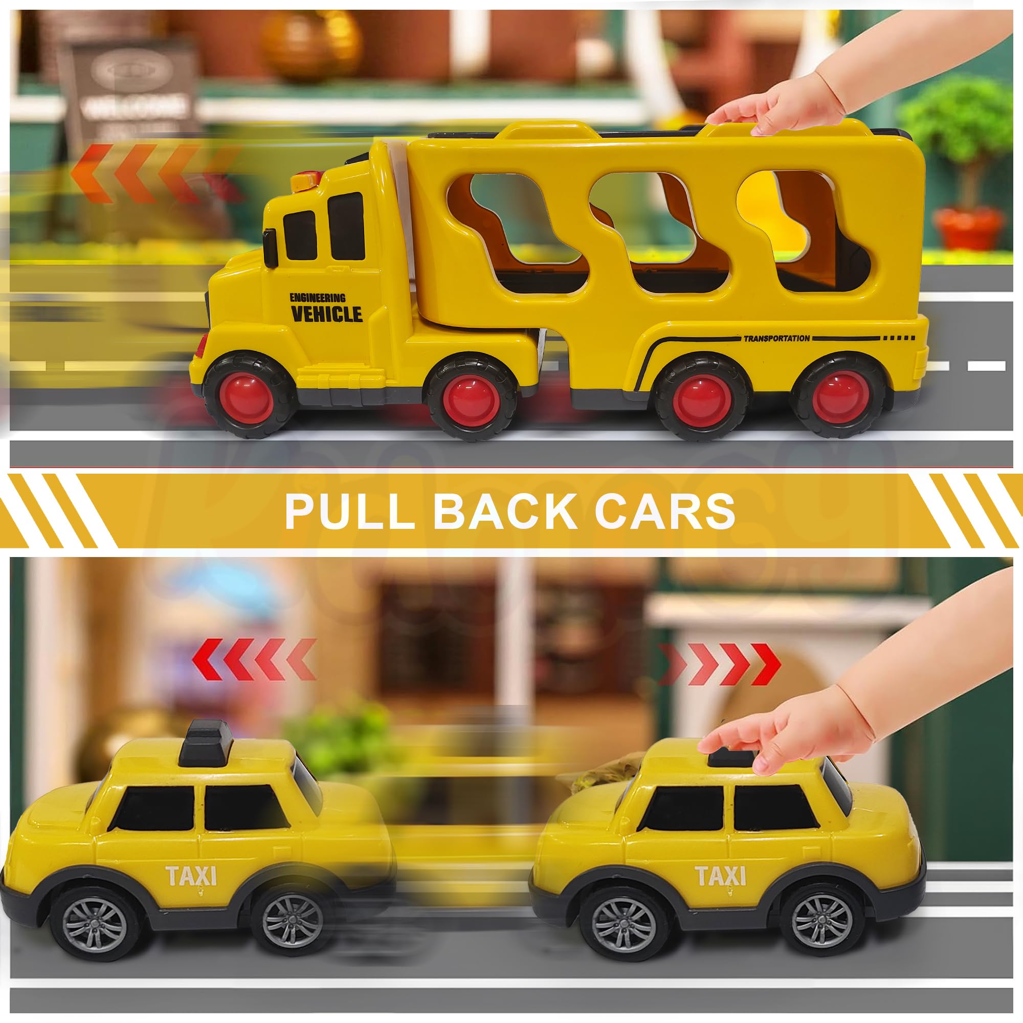 Kidology Construction Truck Toys Cars for Kids & Toddlers 5-in-1 Friction Power Vehicle Toy for Boys, Transport Trucks, Christmas Birthday Gift for Age 3-9 Boys & Girls,Multicolor 4