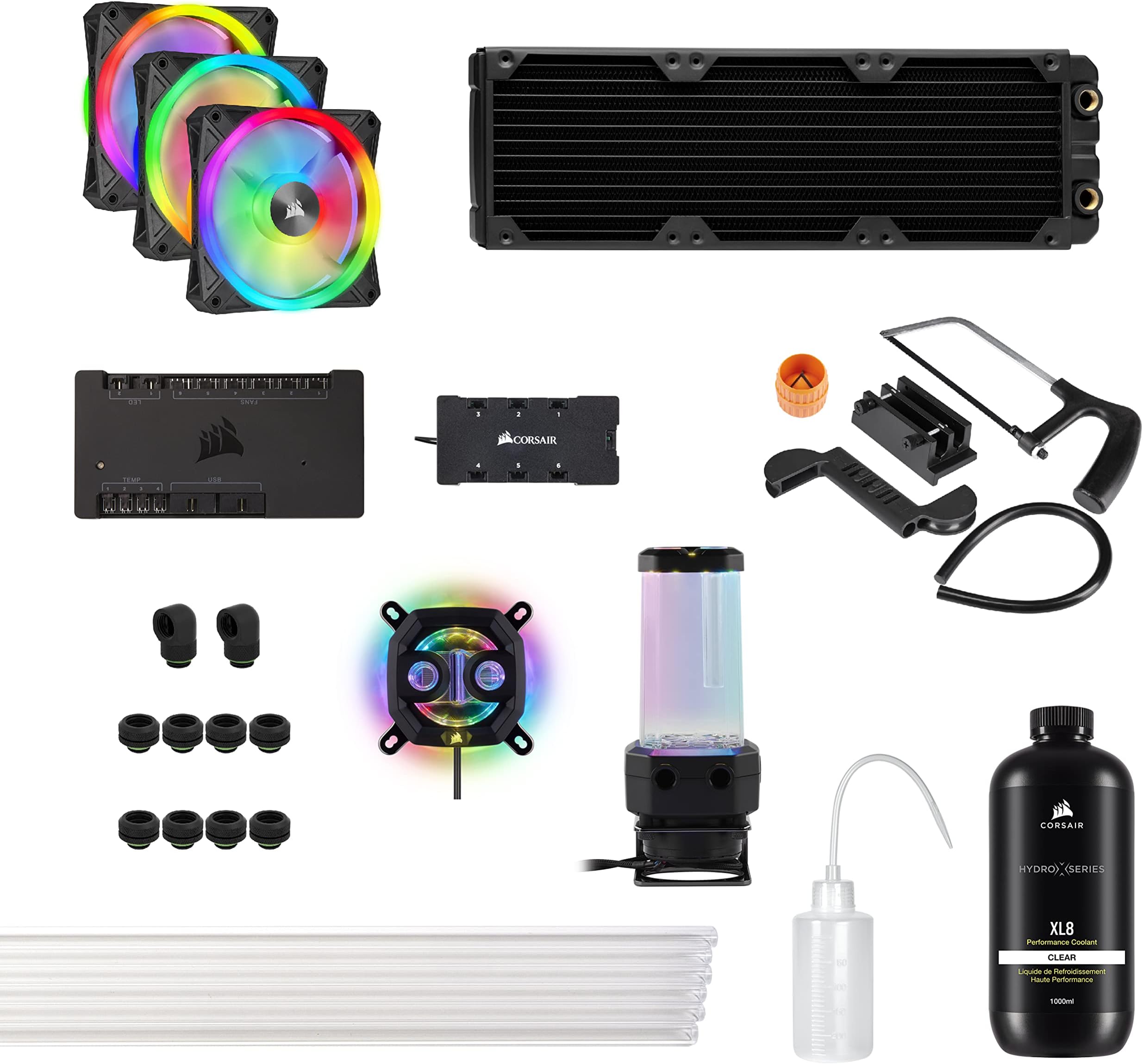 Corsair Hydro X Series iCUE XH305i RGB PRO Custom Cooling Kit (Hardline CPU Cooling Loop, CPU Water Block, D5 Pump/Reservoir Combo, Radiator, 3x RGB Fans, iCUE Software Control) Black