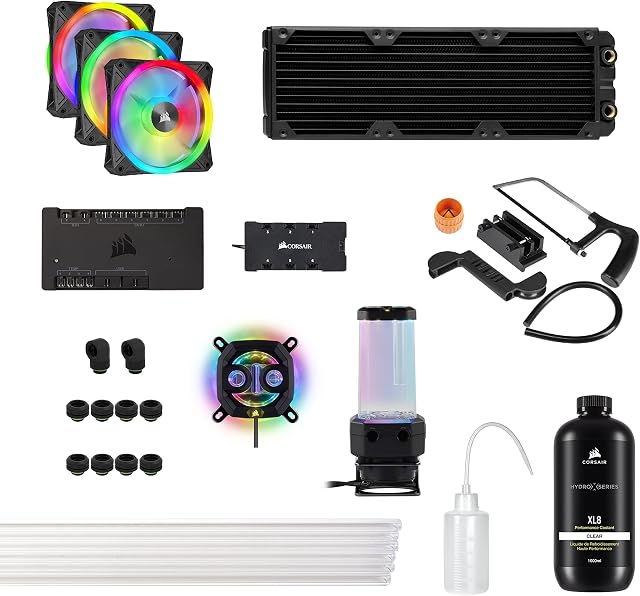 Corsair Hydro X Series iCUE XH305i RGB PRO Custom Cooling Kit (Hardline CPU Cooling Loop, CPU Water Block, D5 Pump/Reservoir Combo, Radiator, 3x RGB Fans, iCUE Software Control) Black