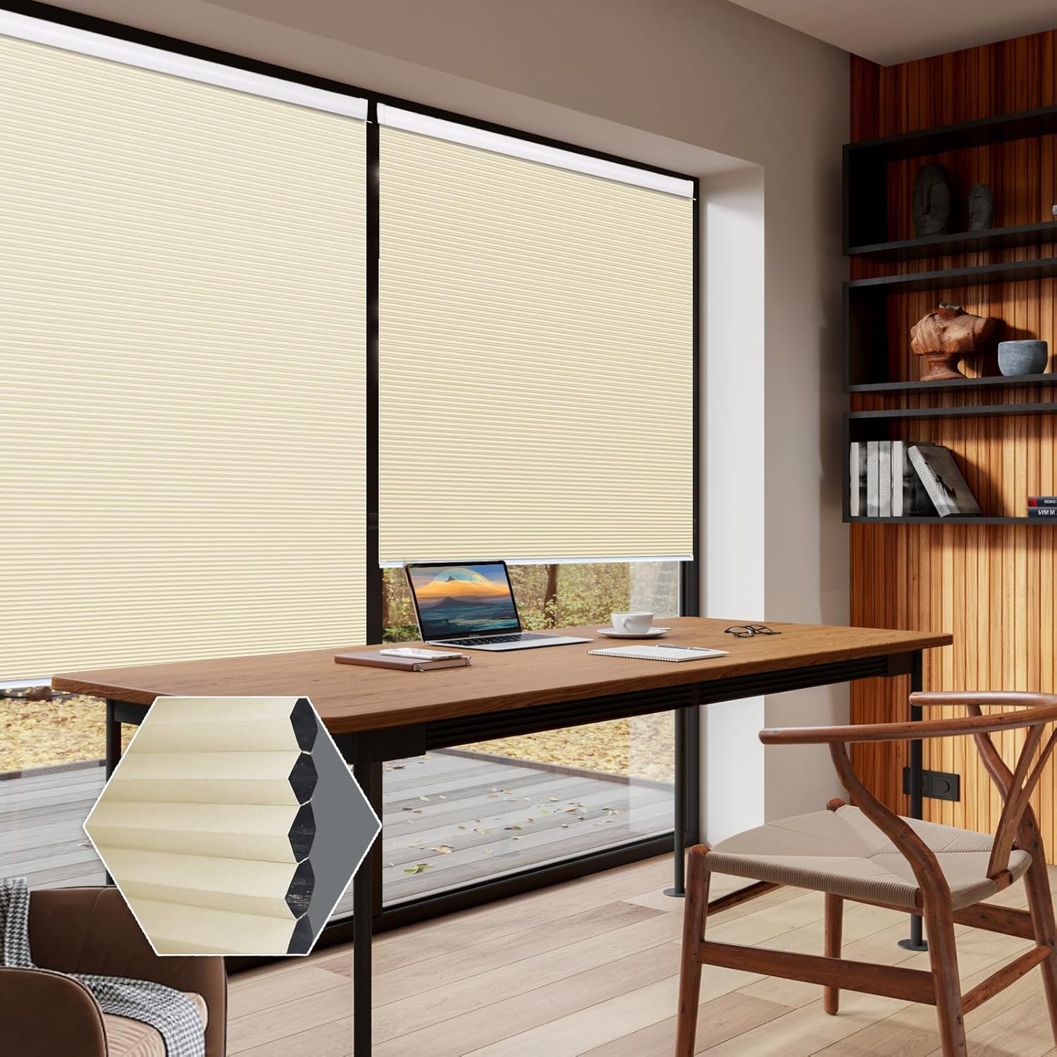 SUAKY Cellular Shades Cordless Window Blinds, Beige Eco-Friendly Honeycomb Blinds for Windows, Noise Insulation, Easy to Install for Home, Room Darkening, 27" W x 64" H