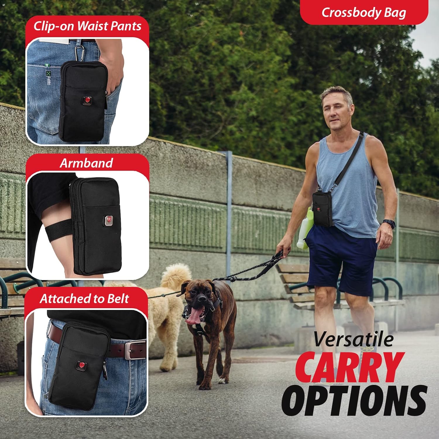 Ranboo Nylon Phone Holster for Men Belt, Fits for iPhone 17 Pro Max 16 Pro Max 15 Pro Max 14 Pro Max 13 Pro Max Pouch Case with Belt Clip Loop Cell Phone Holder Arm Bag Crossbody Purse (Black) - Image 6