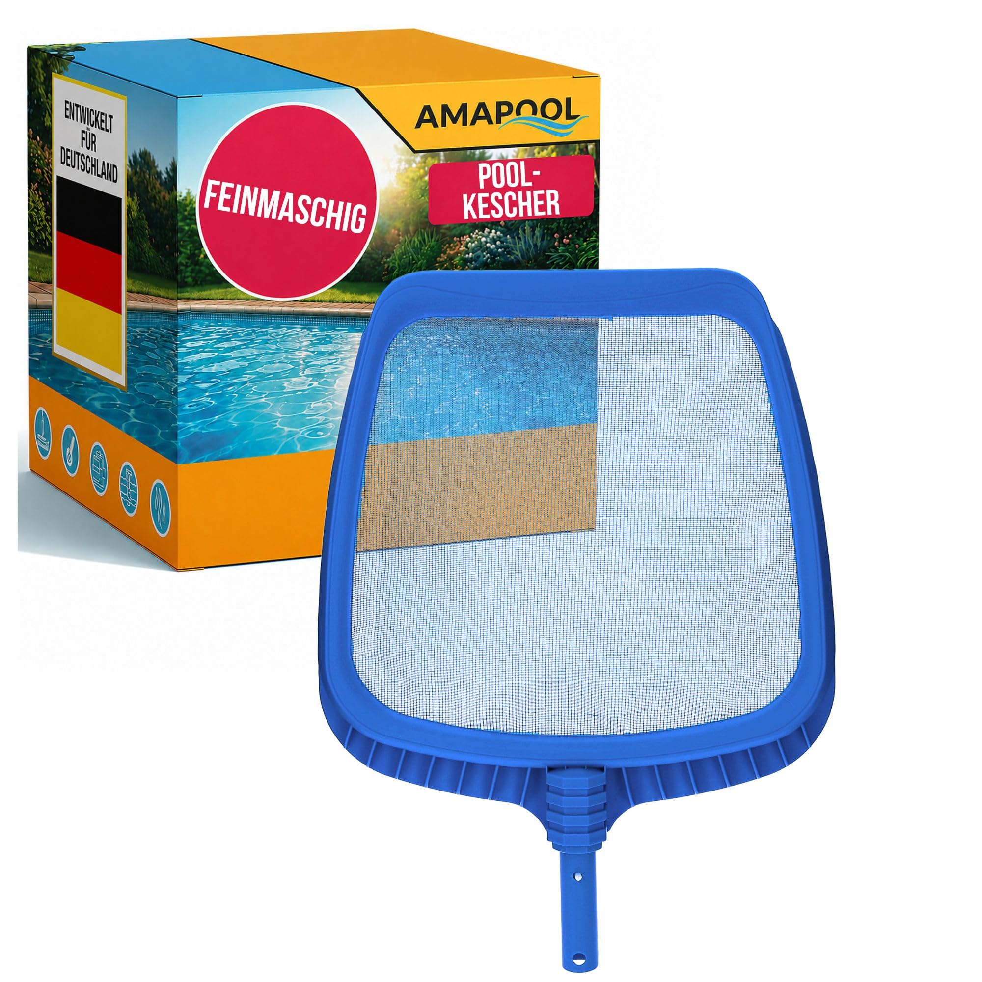 Amapool Poolkescher I Oberflächenkescher fein I Laubkescher flach I Flachkescher für Pool