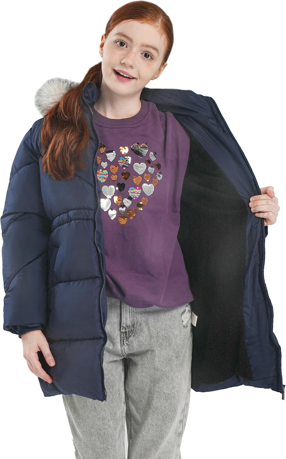 SOLOCOTE Girls Puffer Winter Coat Faux-Fur Hood Sherpa Lined with Pockets Long Heavy Thick Water-resistant 8-14 Years - Image 4