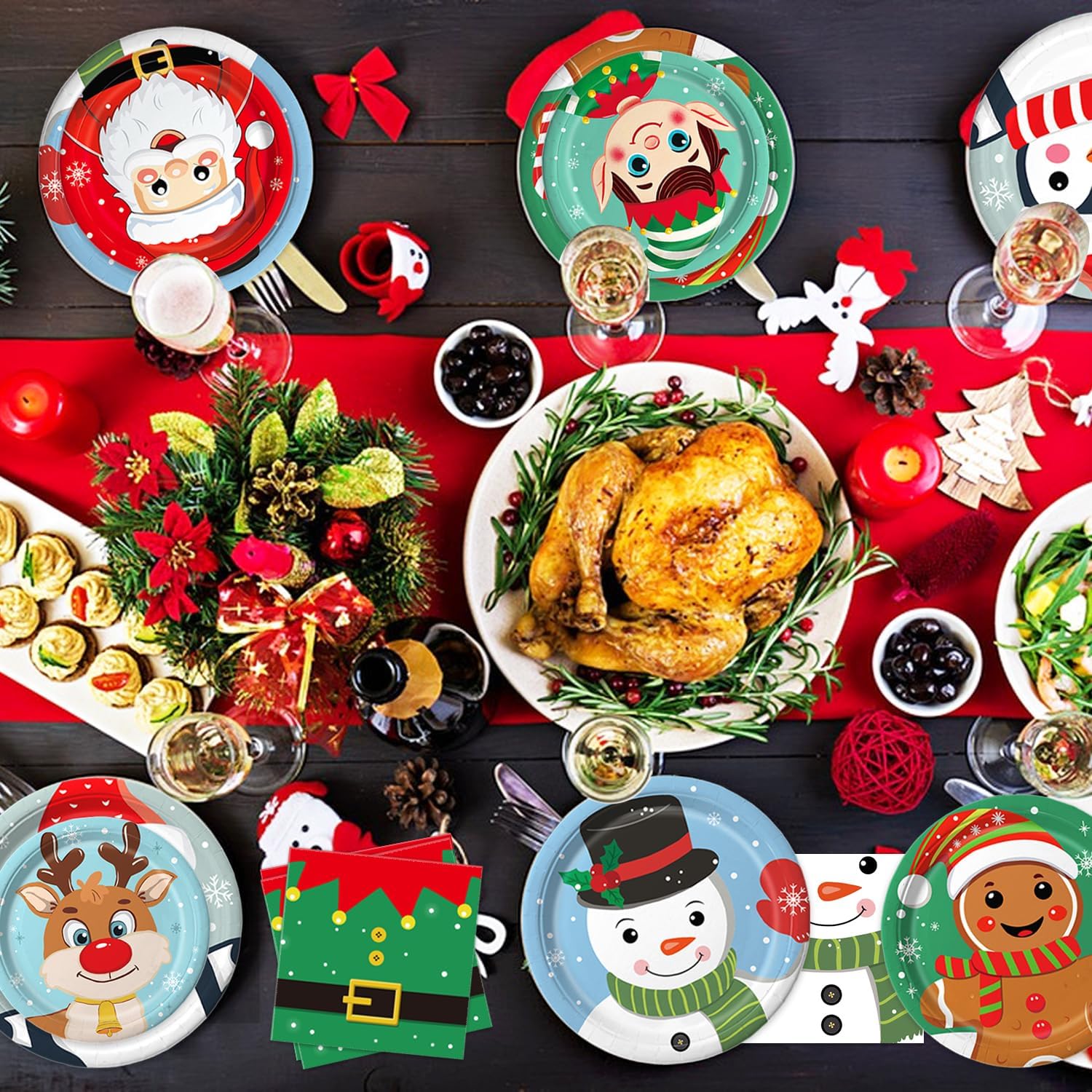 100 PCS Christmas Paper Plates and Napkins Sets Christmas Party Supplies - Dinner Plates, Dessert Plates, Napkins for Xmas Party Decorations, Serve 30