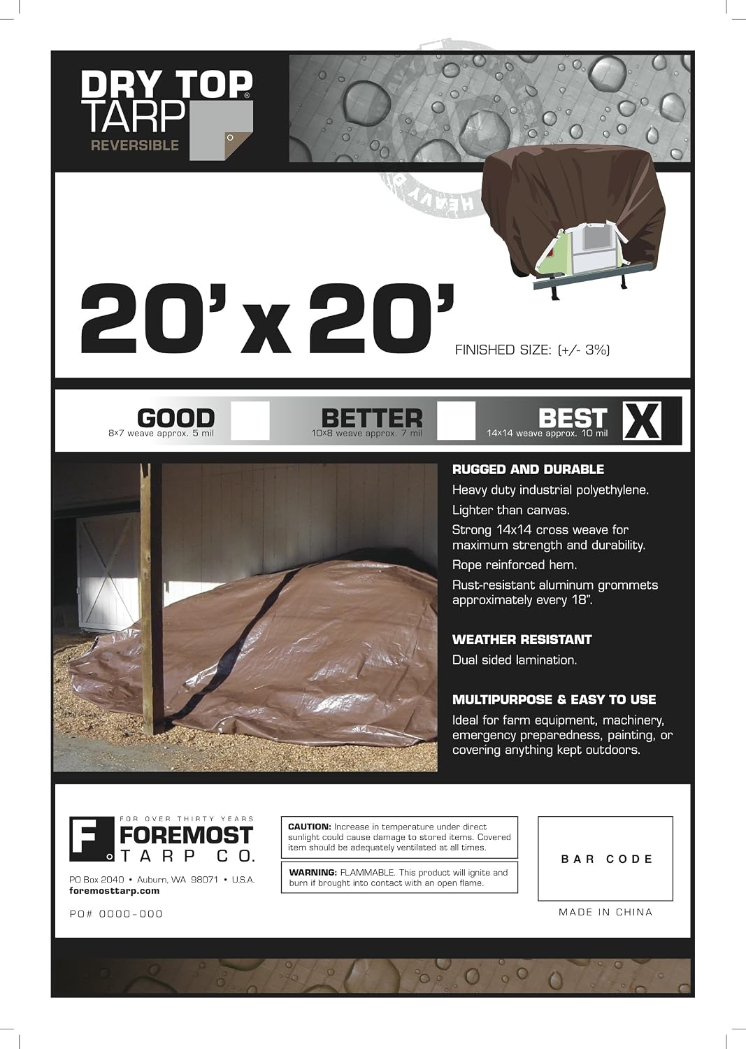 Black Friday - 40% OFF Dry Top 20x20 Multi-Purpose Silver/Brown Heavy Duty Dry Top Poly Tarp (20'x20') (22020)