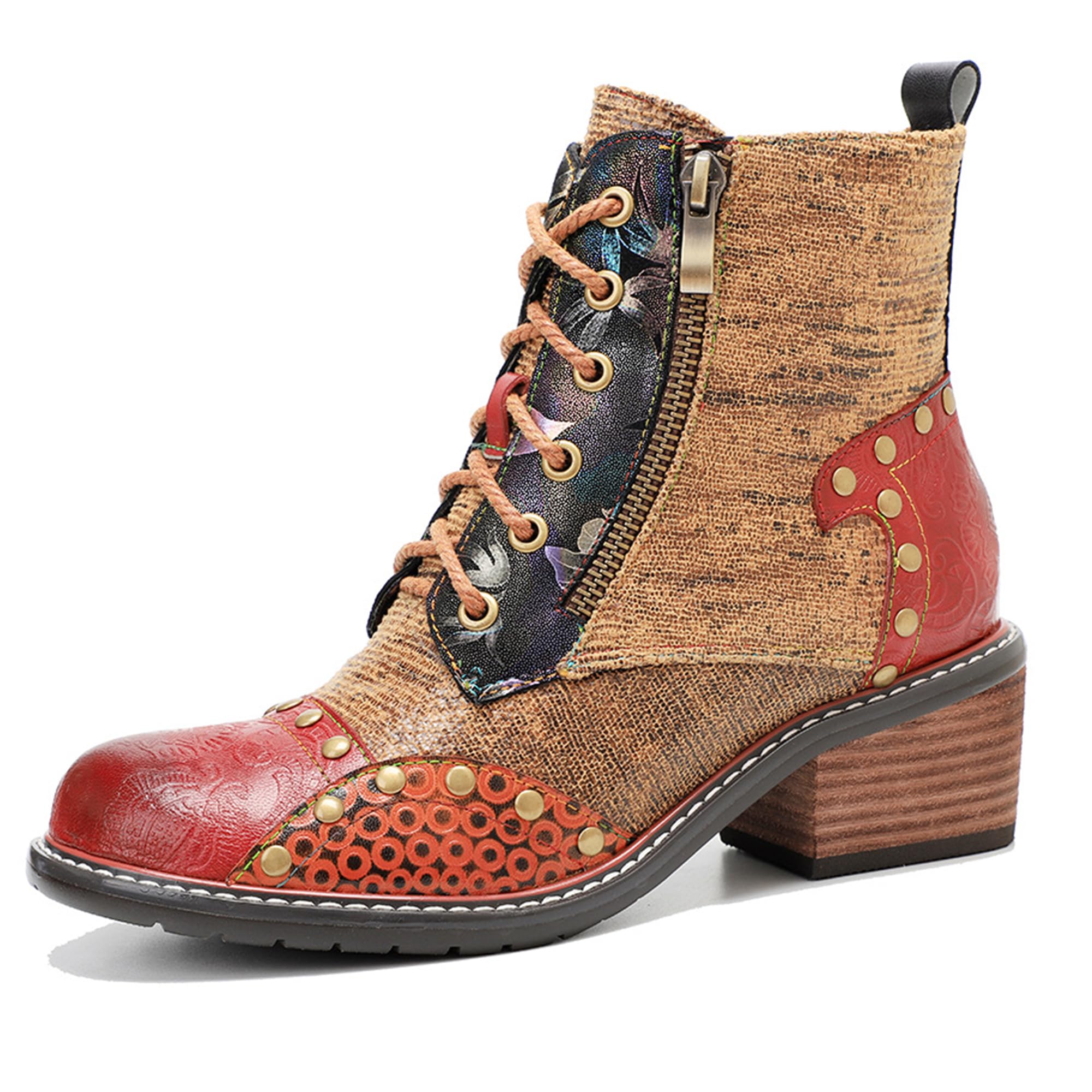 Women's Handmade Retro Lambskin High Heel Boots, Colorful Painting, Metallic Style - Fashion, Comfortable, Durable, Unique Minority Style