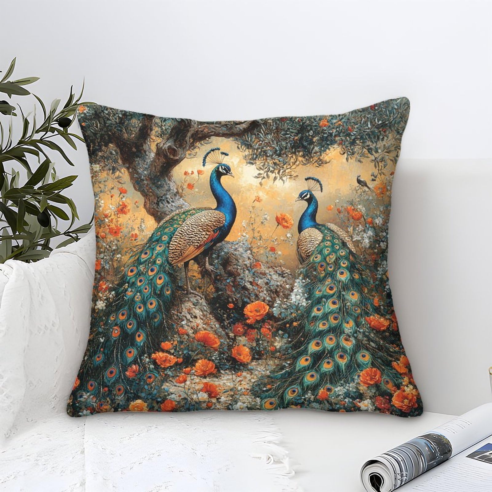 Dlonirpex Style-1 Peacock 3D Printed Pillow Covers Pillow Case Cushion Garden Cushion Super Soft Pack Of 1 For Patio,Couch, Tent, Balcony And Sofa 50X50cm