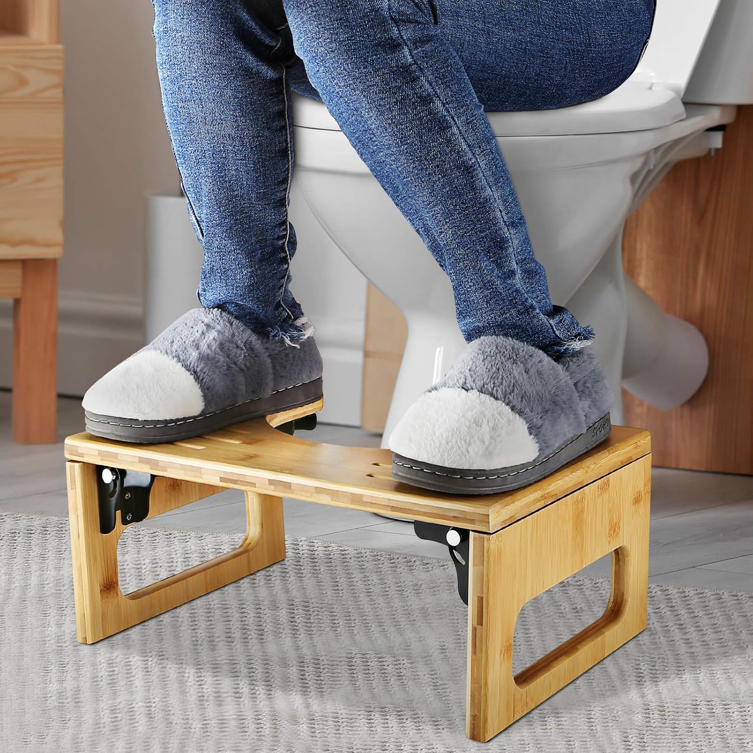 DadyMart Toilet Stool, Bamboo Foldable Stool for Bathroom, 7 Inches, Natural Color