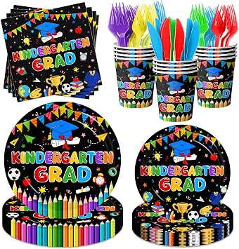 Kindergarten Graduation Paper Plates and Napkins Tableware Set -2026 Preschool Graduation Party Supplies Decorations,Pre K Grad Napkins for Kindergarten Party Decoration,Favor 25 GuestBlack