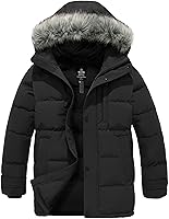 Wantdo Men's Waterproof Winter Puffer Jacket with Faux Fur Hood - Recycled Thermal Coat for Cold Weather