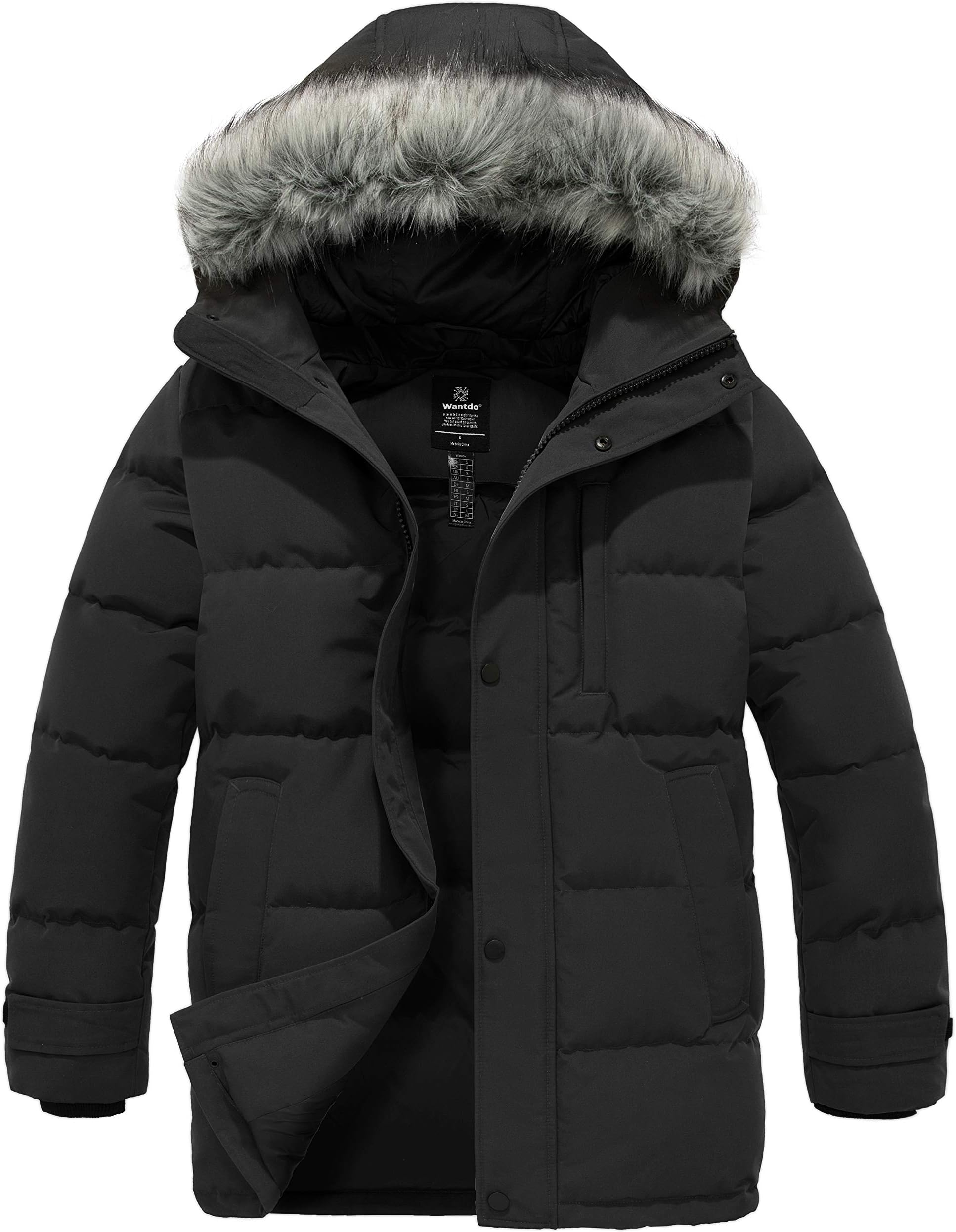 Men's Winter Jacket Thicken Winter Coat Warm Puffer Jacket with Faux Fur Hood
