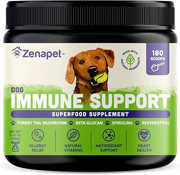 Dog Immune Support Premium Powder Topper, Turkey Tail, Spirulina & Beta-Glucan, Supports a Healthy Immune System & Digestion, Human-Grade, Made in USA