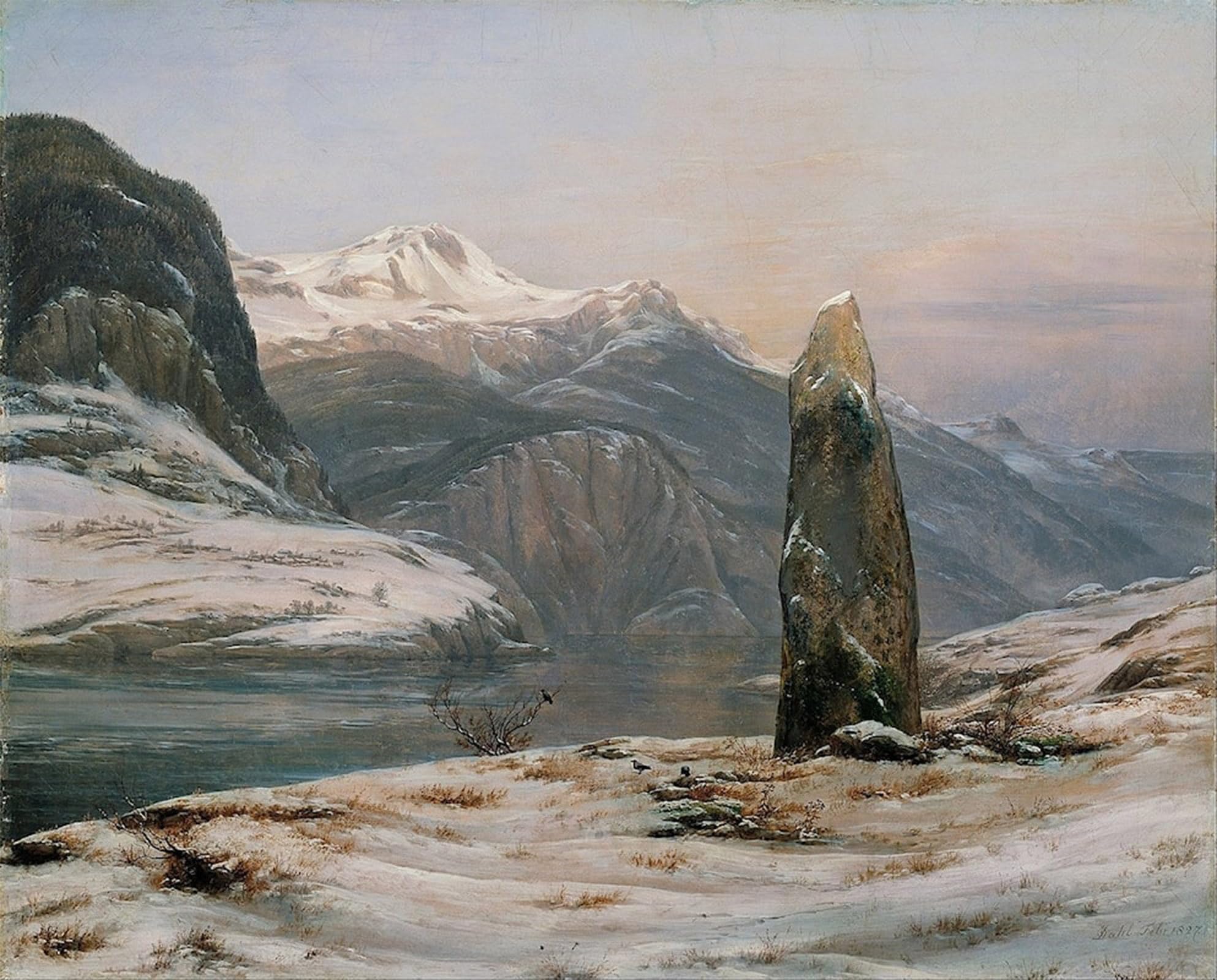 SERENDIPITP Retro Picture Poster Wall Art Pictures Painting Winter At the Sognefjord by Johan Christian Clausen Dahl Wall Art Canvas Print for Wall Decor 60x90cm