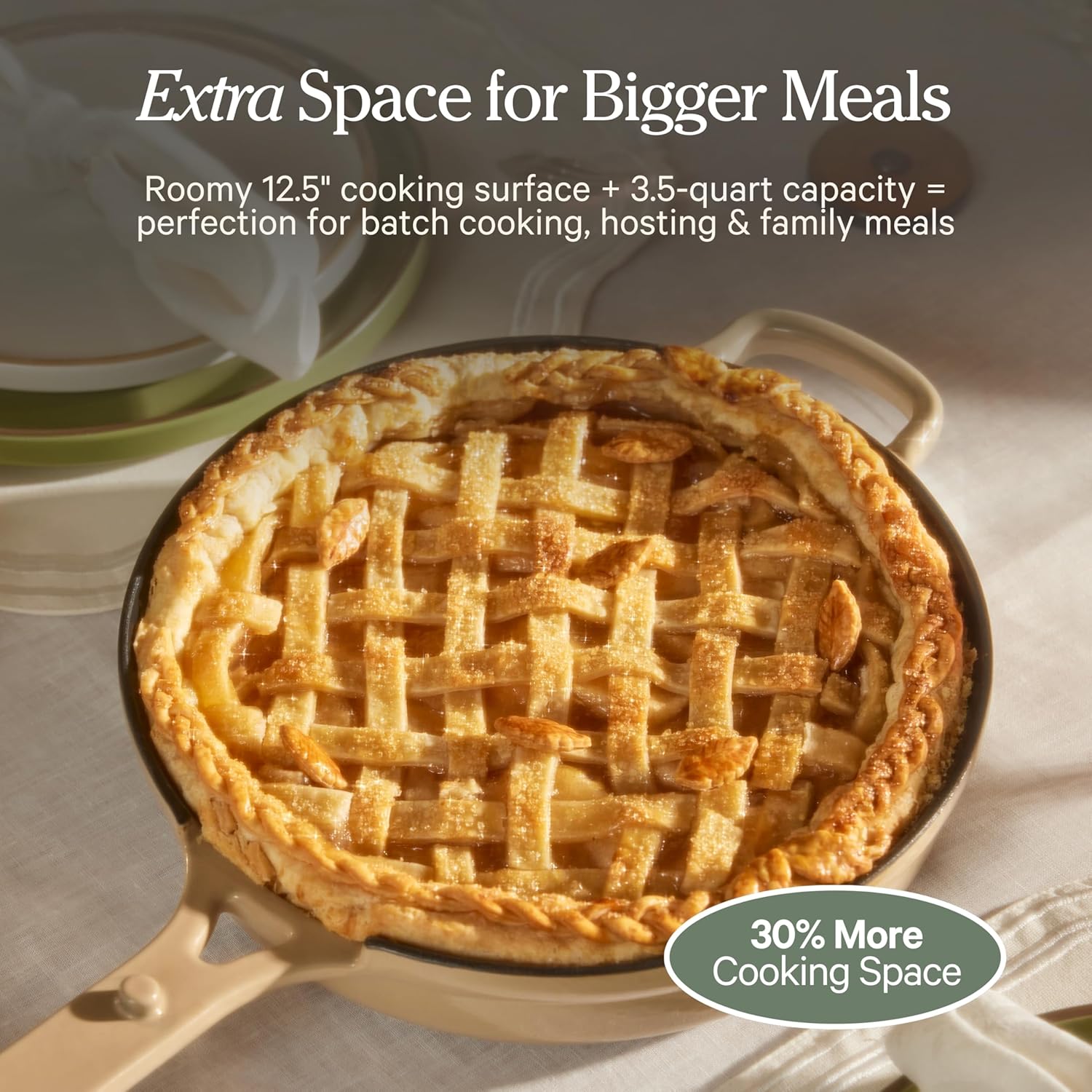 Our Place Large Always Pan | 12.5 Ceramic Pan with Modular Lid & Beechwood Spatula | Patented 10-in-1 Nonstick, Non-Toxic Cookware Made Without PFAS | Induction & Oven-Safe up to 450°F | Steam