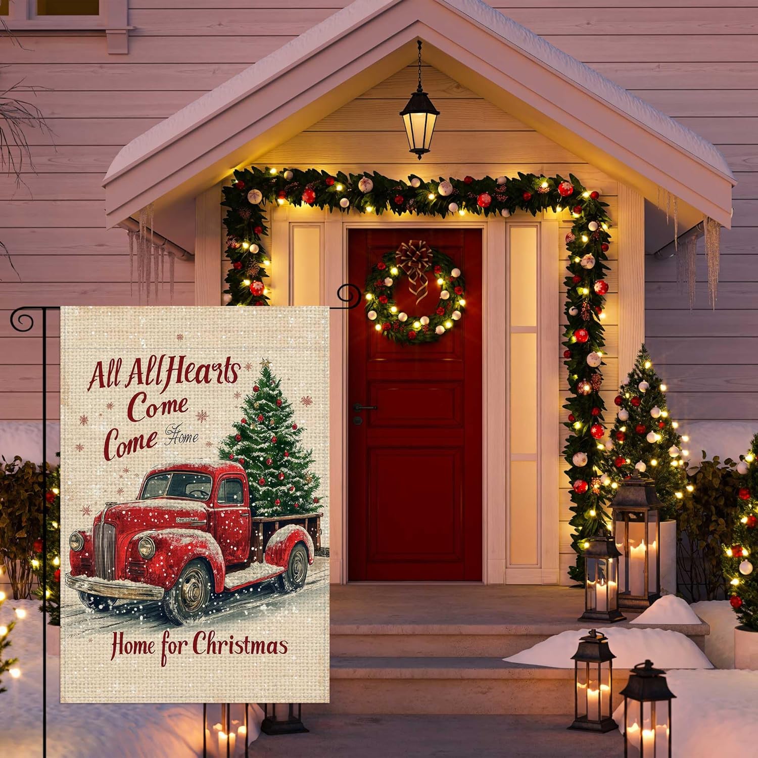 Red Truck Christmas Tree Garden Flag 12x18 Inch Double Sided,Christmas Trees Red Truck Winter Garden Flags for Outside,Christmas Xmas Gifts Decor Yard Flag for Outdoor Porch Lawn Farmhouse Decoration - Image 7