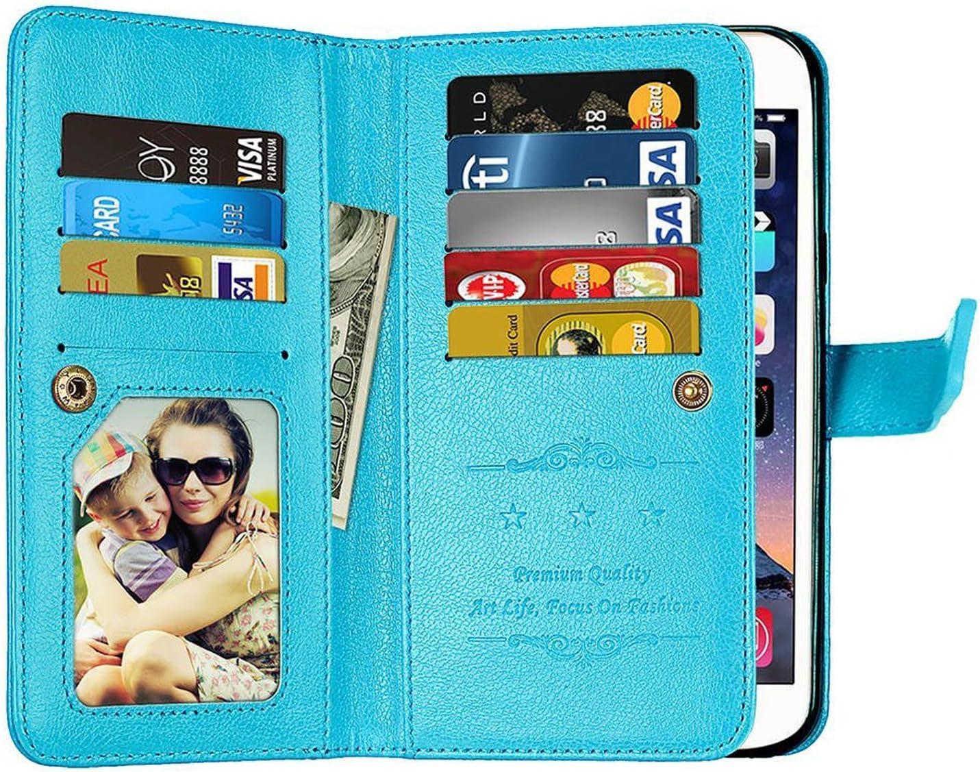 Galaxy J7 2017 Wallet Case,J7 V,J7 Perx,J7 Prime,J7 Sky Pro,Galaxy Halo Case,[9 Card Slots] Leather Wallet Flip Stand Holder Holster Protective Case Cover for Samsung Galaxy J7 2017 (Blue)